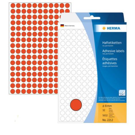 Etykiety samoprzylepne Herma okrągłe kropki 8mm czerwone